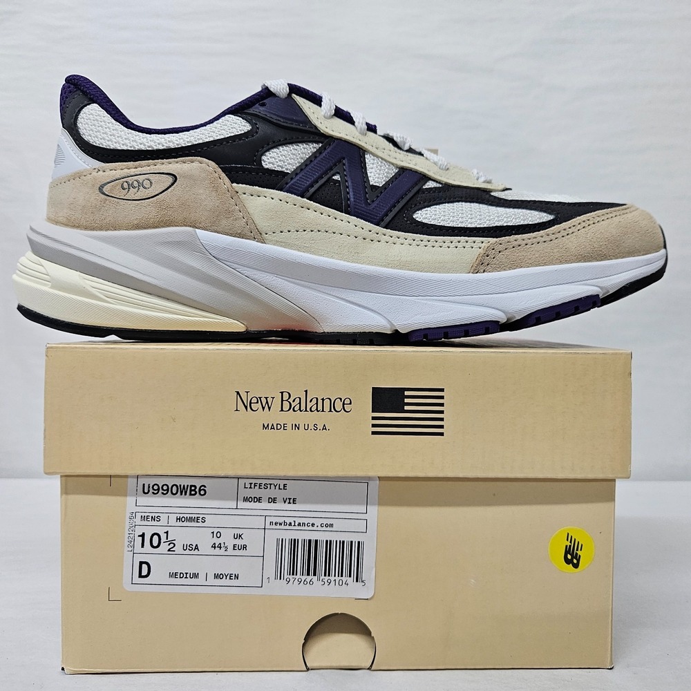 New Balance 990 V6 Sneakers Made In USA U990WB6 White Black Purple Men Size 10.5